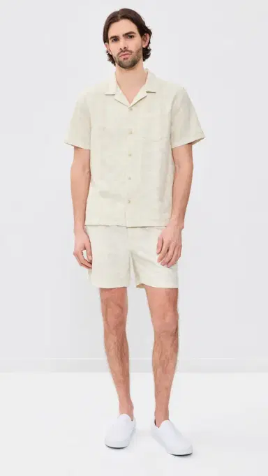 Marine Layer Saturday Jacquard Linen Shorts 6 Natural/Tan | Thumbnail 5