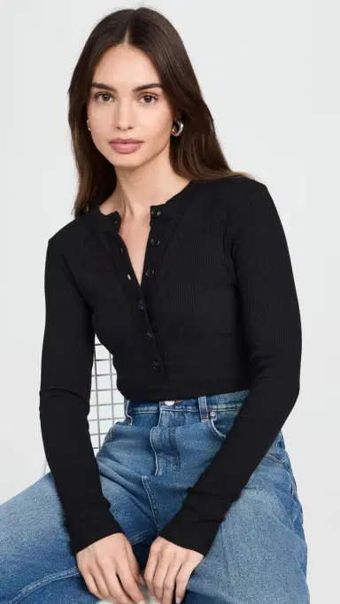 Citizens of Humanity Varra Henley Tee Black M | Thumbnail 2