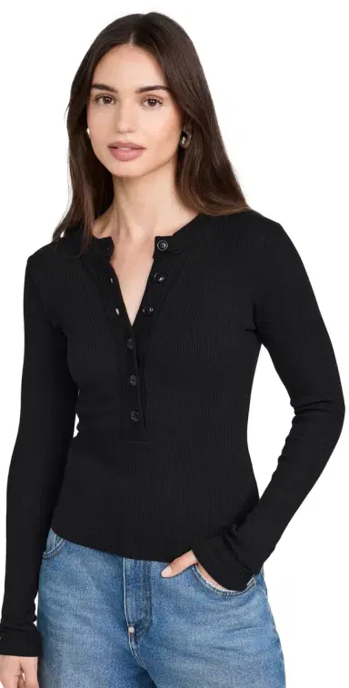 Citizens of Humanity Varra Henley Tee Black M | Thumbnail 1