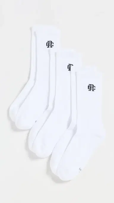 Reigning Champ 3 Pack Classic Crew Socks White | Thumbnail 2
