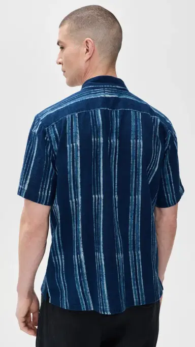 Faherty Short Sleeve Indigo Camp Shirt Northern Blue Indigo Stripe | Thumbnail 3 Faherty Short Sleeve Indigo Camp Shirt Northern Blue Indigo Stripe | Thumbnail 3