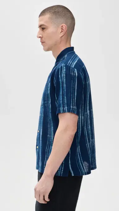 Faherty Short Sleeve Indigo Camp Shirt Northern Blue Indigo Stripe | Thumbnail 4 Faherty Short Sleeve Indigo Camp Shirt Northern Blue Indigo Stripe | Thumbnail 4