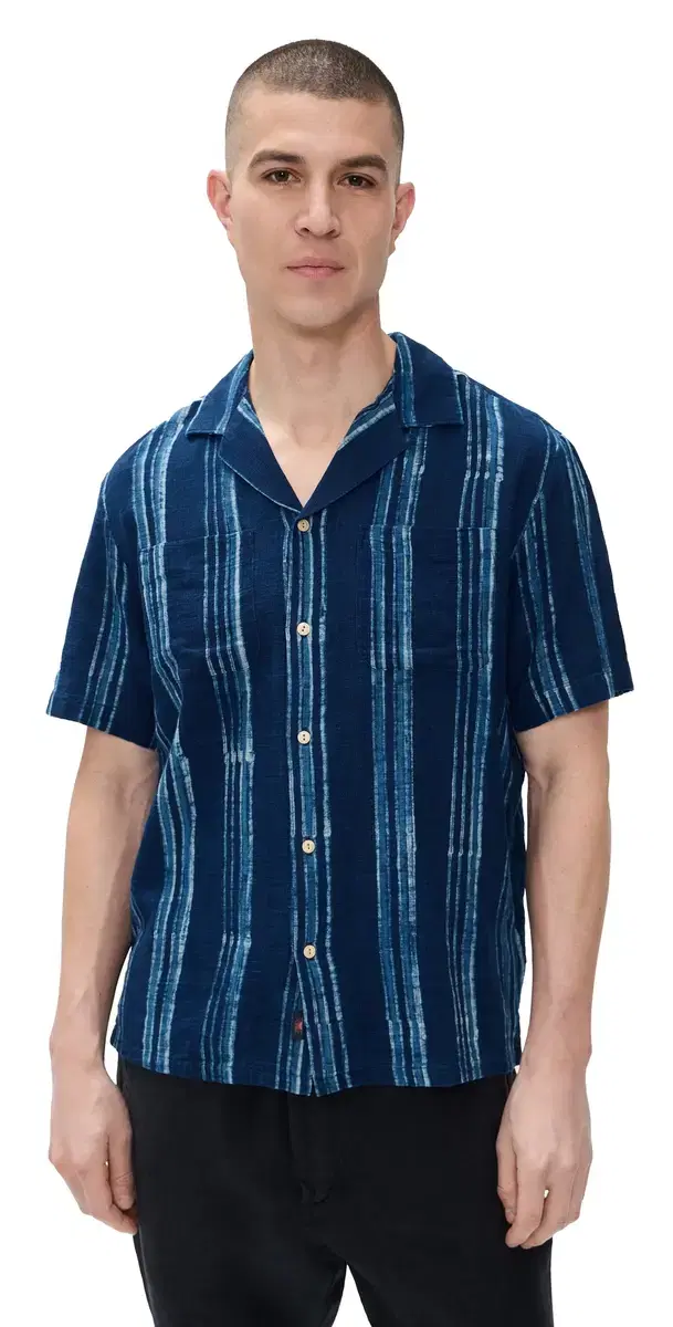 Short Sleeve Indigo Camp Shirt Northern Blue Indigo Stripe