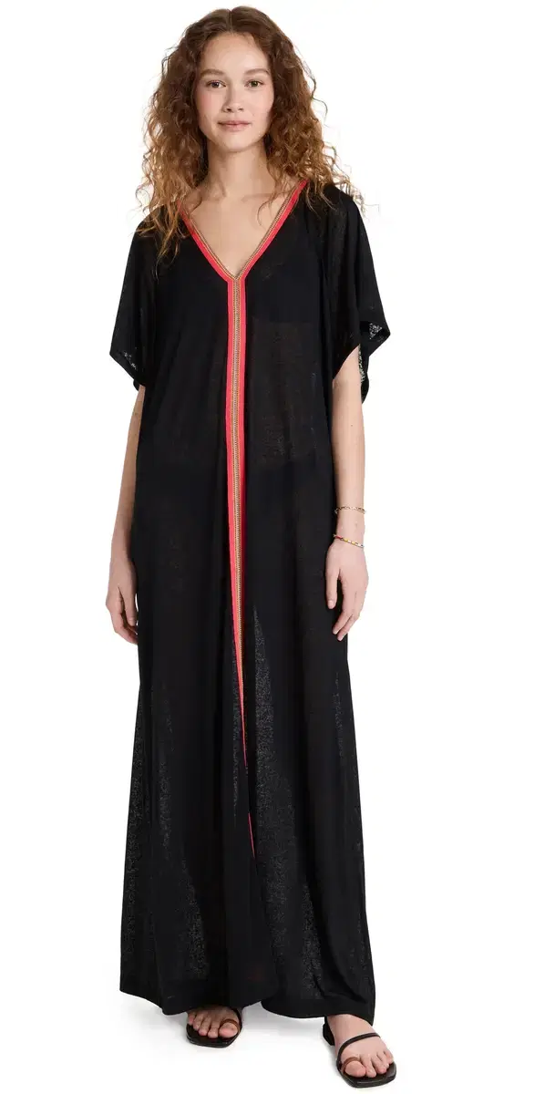 Abaya Maxi Dress Black w/Fuchsia