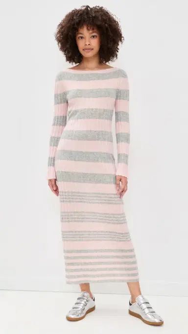 Guest In Residence triped Rib Cashmere Dress Powder Pink/tone | Thumbnail 2