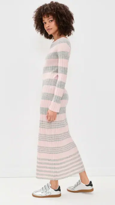 Guest In Residence triped Rib Cashmere Dress Powder Pink/tone | Thumbnail 4