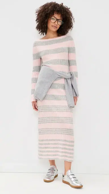 Guest In Residence triped Rib Cashmere Dress Powder Pink/tone | Thumbnail 5