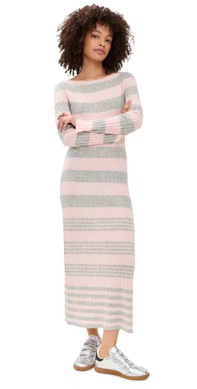 Guest In Residence triped Rib Cashmere Dress Powder Pink/tone | Thumbnail 1
