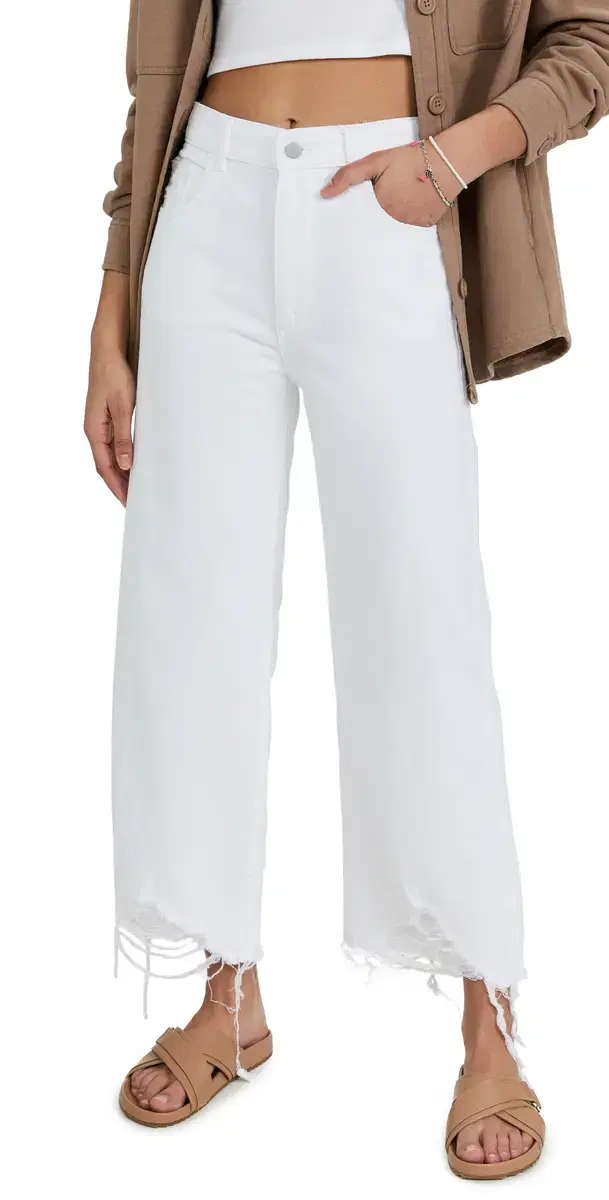 Hepburn Wide Leg High Rise Jeans White Distressed