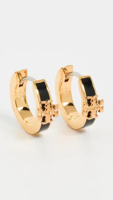 Tory Burch Icon Enamel Huggie Hoop Earrings Tory Gold / Black One Size | Thumbnail 2