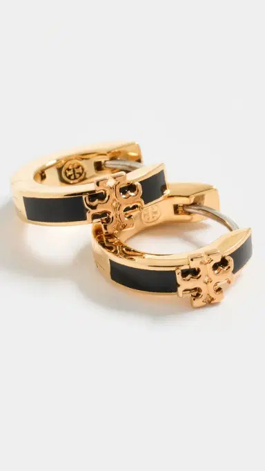 Tory Burch Icon Enamel Huggie Hoop Earrings Tory Gold / Black One Size | Thumbnail 4