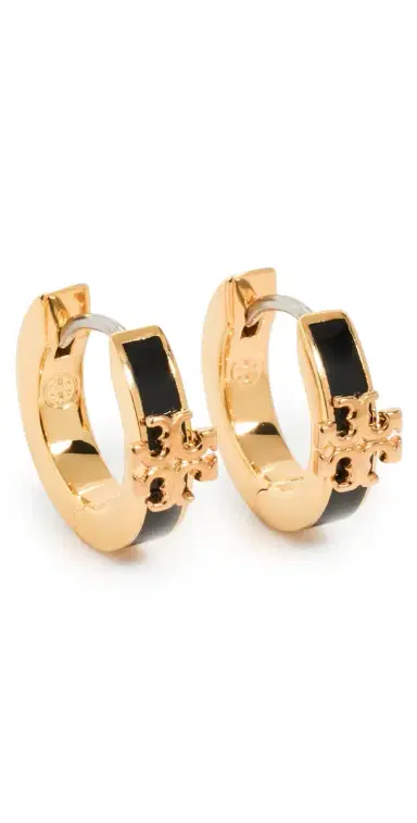 Tory Burch Icon Enamel Huggie Hoop Earrings Tory Gold / Black One Size | Thumbnail 1