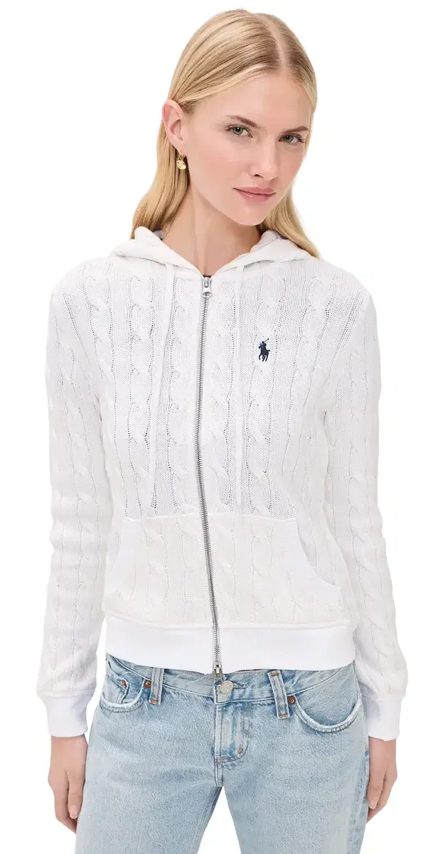 Cotton Cable Knit Hoodie White