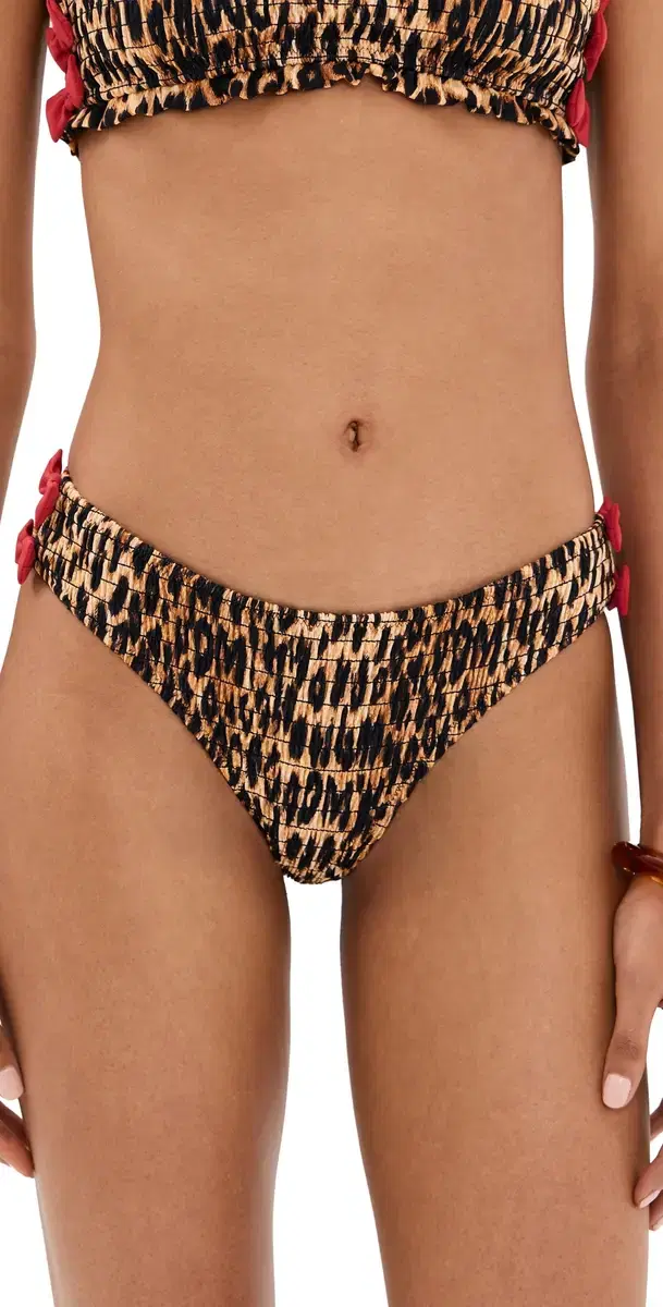 Shirred Bow Bikini Bottoms Brown