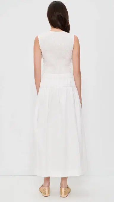 Moon River Smocked Shirred Midi Dress White | Thumbnail 3 Moon River Smocked Shirred Midi Dress White | Thumbnail 3