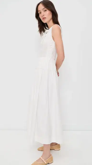 Moon River Smocked Shirred Midi Dress White | Thumbnail 4 Moon River Smocked Shirred Midi Dress White | Thumbnail 4