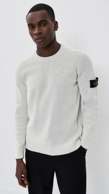Stone Island Ribbed Cotton Boucle Sweater Melange Pearl Grey | Thumbnail 2