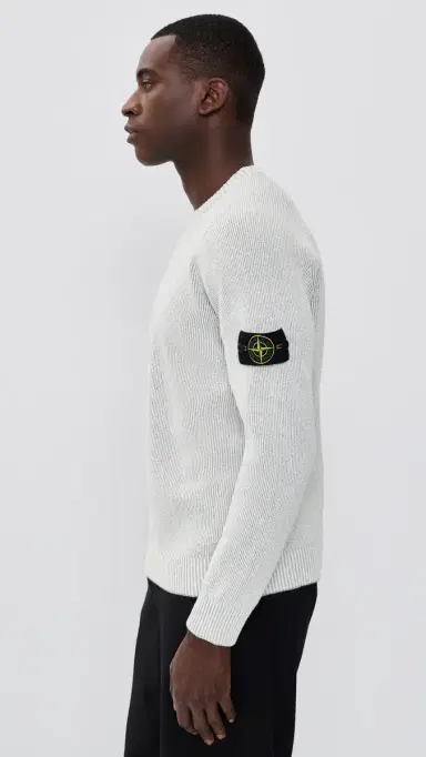 Stone Island Ribbed Cotton Boucle Sweater Melange Pearl Grey | Thumbnail 4