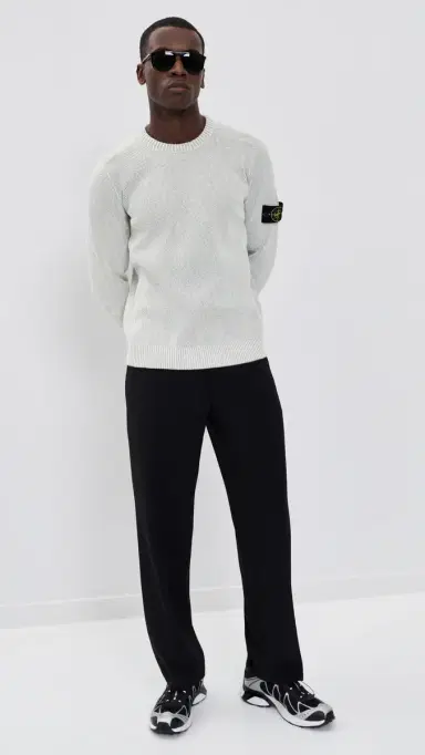 Stone Island Ribbed Cotton Boucle Sweater Melange Pearl Grey | Thumbnail 5