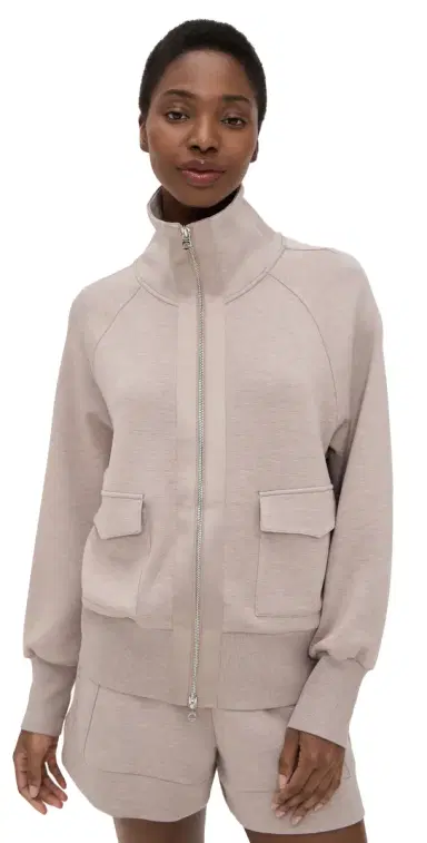 Varley Roxbury Zip Through Sweatshirt Taupe Marl M | Thumbnail 1