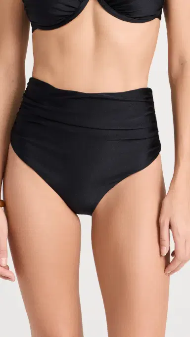 SIMKHAI Teya High Waisted Ruched Bikini Bottoms Black | Thumbnail 2