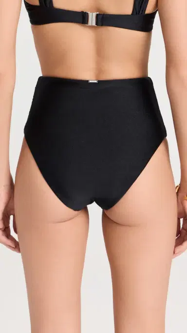 SIMKHAI Teya High Waisted Ruched Bikini Bottoms Black | Thumbnail 3