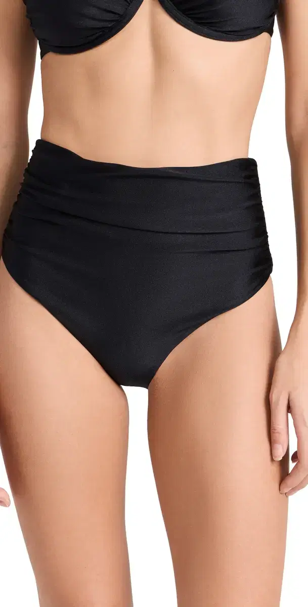 Teya High Waisted Ruched Bikini Bottoms Black
