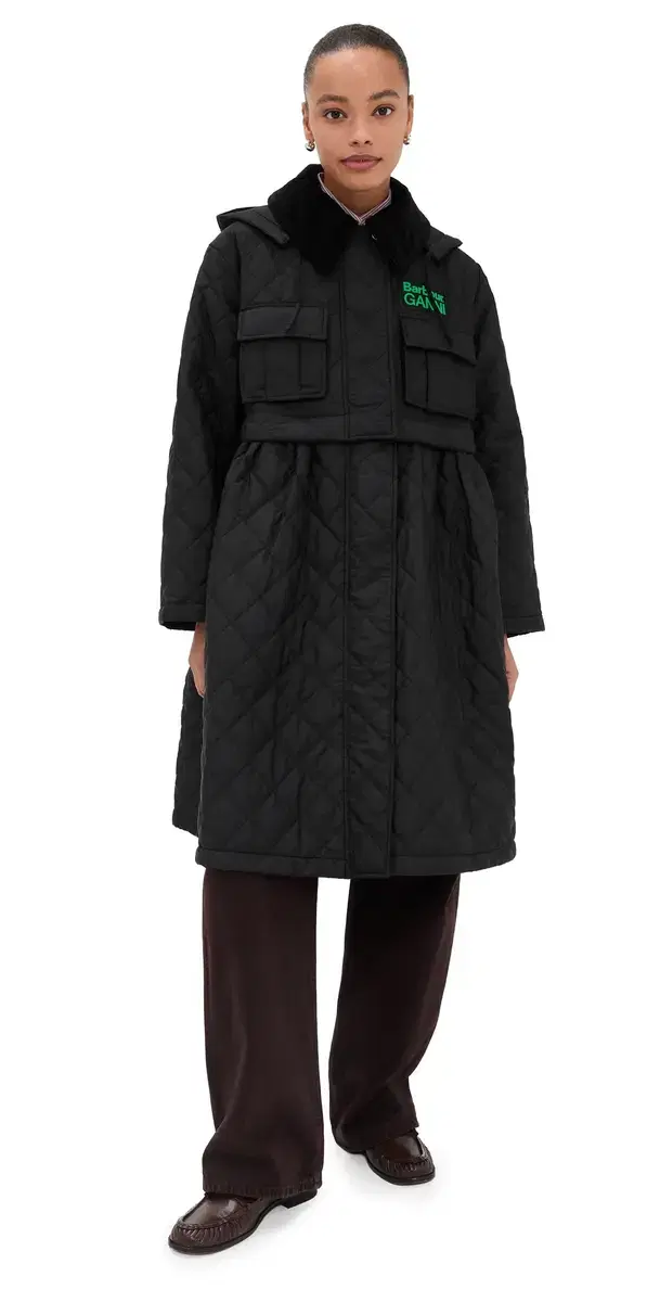 x Ganni Peplum Quilted Jacket black/classic tartan