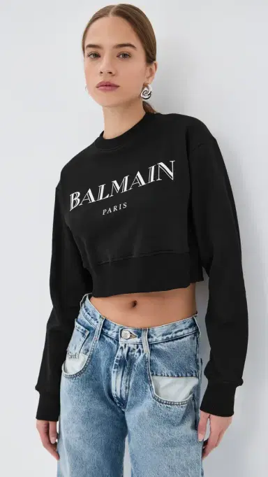 Balmain Vintage Print Crew Neck Sweatshirt Noir/Blanc | Thumbnail 2