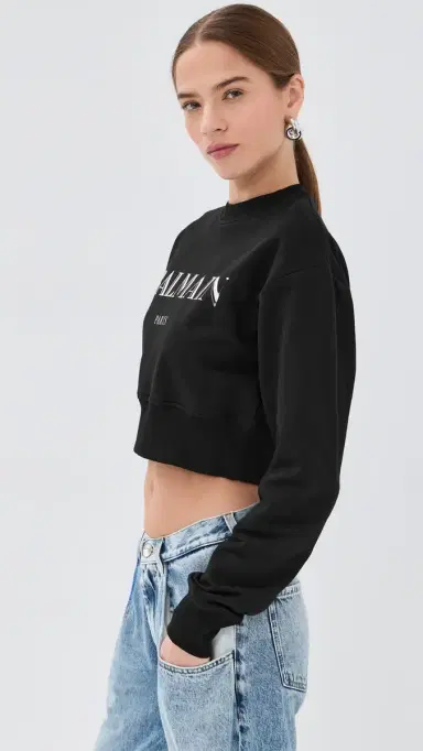 Balmain Vintage Print Crew Neck Sweatshirt Noir/Blanc | Thumbnail 4