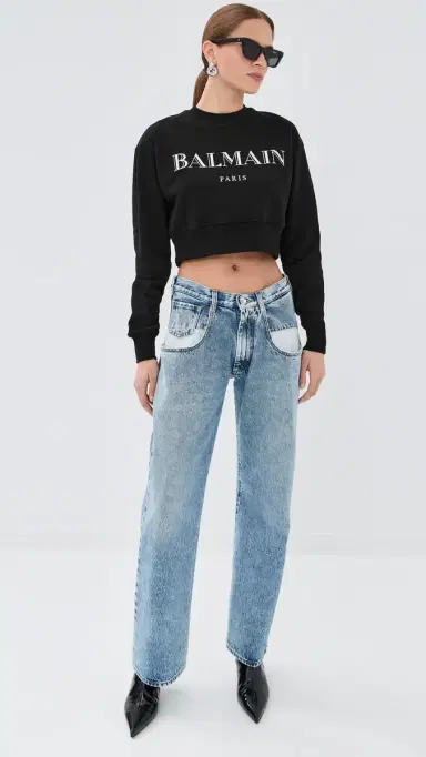 Balmain Vintage Print Crew Neck Sweatshirt Noir/Blanc | Thumbnail 5