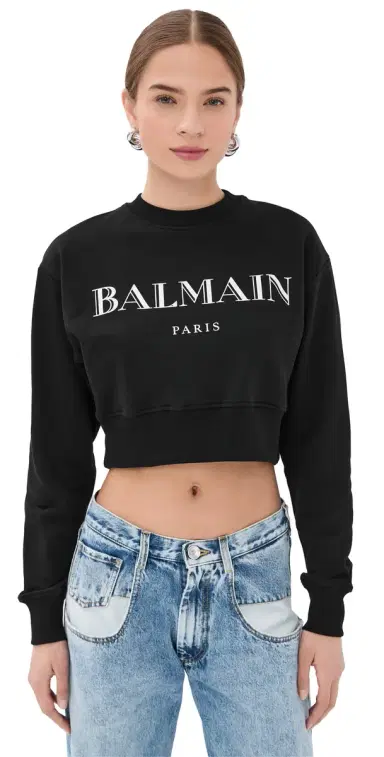 Balmain Vintage Print Crew Neck Sweatshirt Noir/Blanc | Thumbnail 1