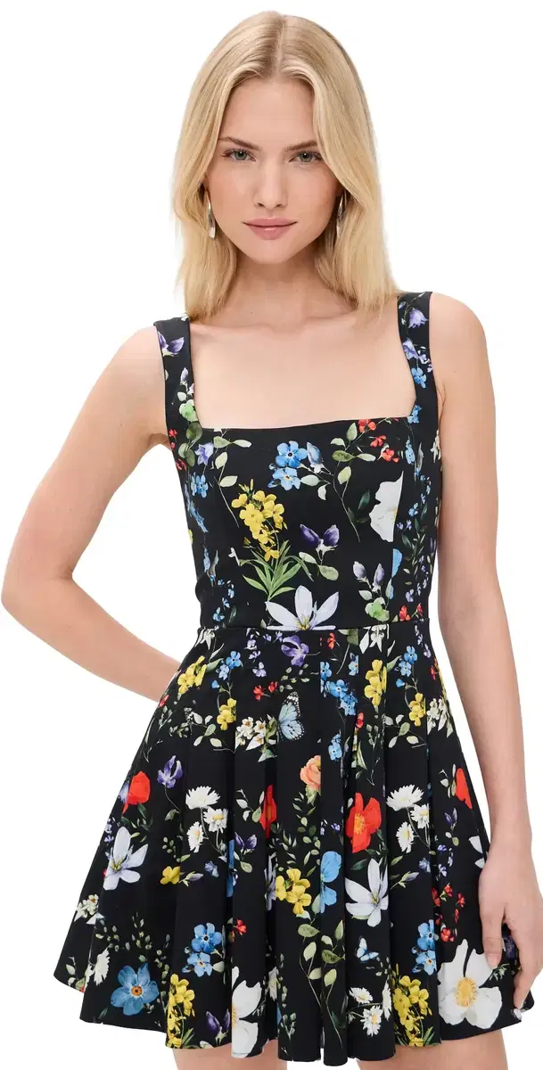 Veda Pleated Mini Dress Twisting Vines Black
