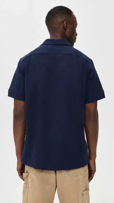 Polo Ralph Lauren Cotton Linen Waffle Knit Andy Camp Shirt Newport Navy | Thumbnail 3