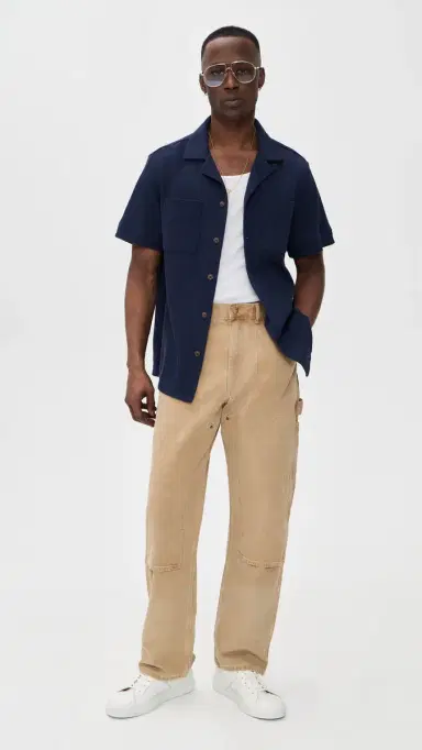 Polo Ralph Lauren Cotton Linen Waffle Knit Andy Camp Shirt Newport Navy | Thumbnail 5
