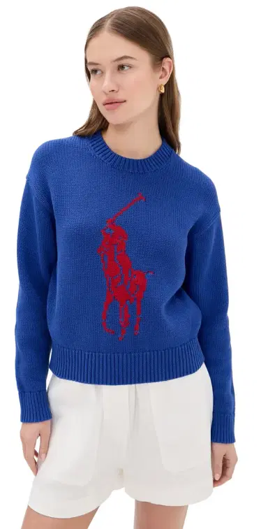 Polo Ralph Lauren Cotton Long Sleeve Crew Neck Pullover Bright Royal | Thumbnail 1 Polo Ralph Lauren Cotton Long Sleeve Crew Neck Pullover Bright Royal | Thumbnail 1