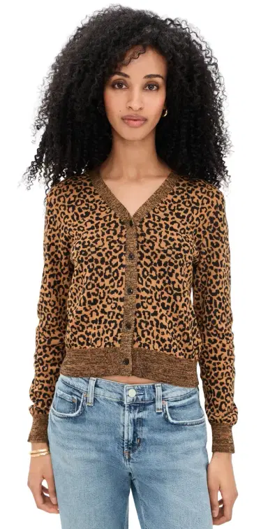 The Great. THE GREAT. The Shrunken V Neck Cardigan Leopard 3 | Thumbnail 1 The Great. THE GREAT. The Shrunken V Neck Cardigan Leopard 3 | Thumbnail 1