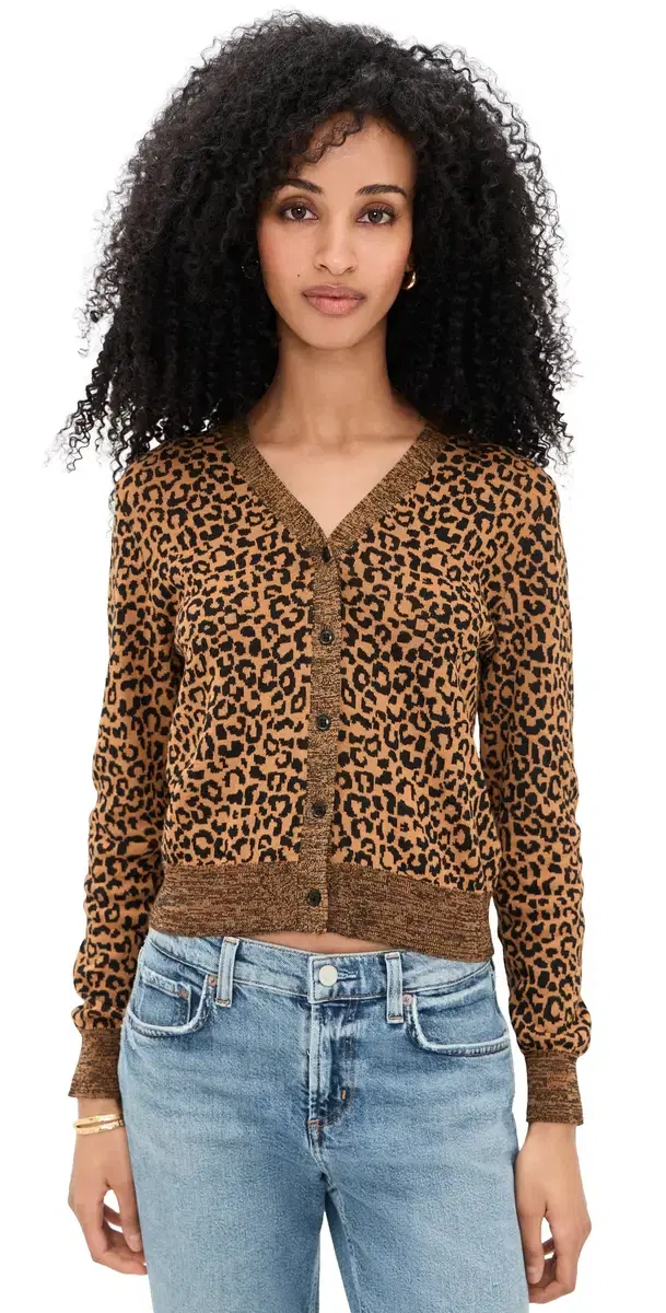 THE GREAT. The Shrunken V Neck Cardigan Leopard