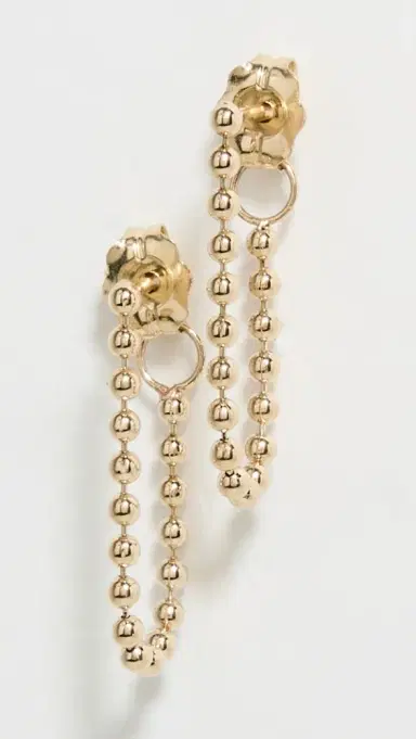 Zoë Chicco 14k Gold 1.5mm Bead Chain Back Earrings 14k Yellow Gold One Size | Thumbnail 2
