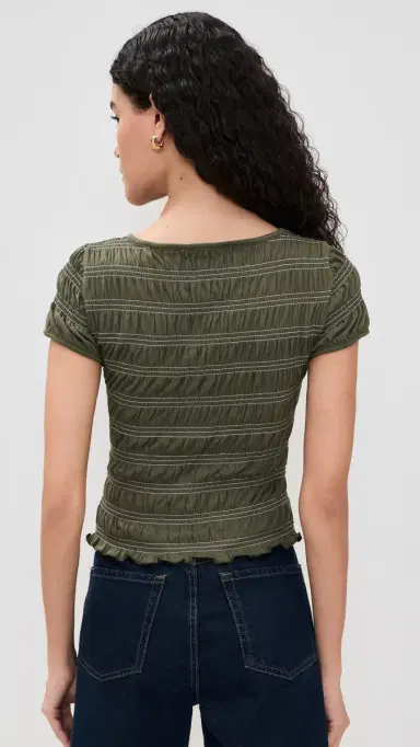 Madewell mocked Short Sleeve Top Faded Ivy w/ White titch | Thumbnail 3