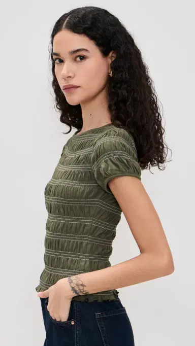 Madewell mocked Short Sleeve Top Faded Ivy w/ White titch | Thumbnail 4