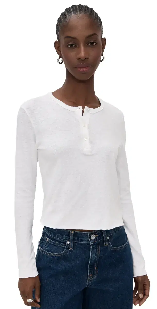 Slub Jersey Shrunken Long Sleeve Henley White