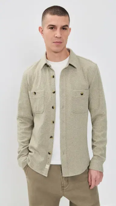 Marine Layer Pacifica Stretch Twill Overshirt Taupe Herringbone | Thumbnail 2 Marine Layer Pacifica Stretch Twill Overshirt Taupe Herringbone | Thumbnail 2