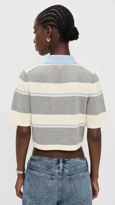 LE BOP Short Sleeve Striped Polo Heather Grey Stripe | Thumbnail 3 LE BOP Short Sleeve Striped Polo Heather Grey Stripe | Thumbnail 3