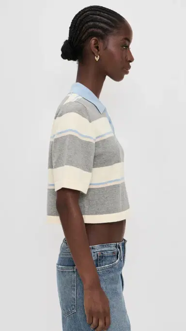 LE BOP Short Sleeve Striped Polo Heather Grey Stripe | Thumbnail 4 LE BOP Short Sleeve Striped Polo Heather Grey Stripe | Thumbnail 4