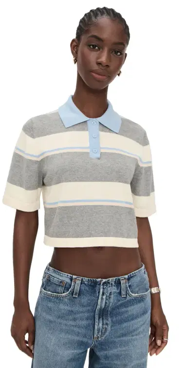 LE BOP Short Sleeve Striped Polo Heather Grey Stripe | Thumbnail 1 LE BOP Short Sleeve Striped Polo Heather Grey Stripe | Thumbnail 1