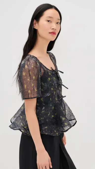 Ganni Printed Shibori Organza Sun Cut Peplum Blouse | Thumbnail 4 Ganni Printed Shibori Organza Sun Cut Peplum Blouse | Thumbnail 4