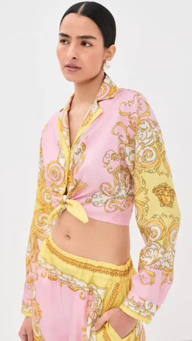 Versace Twill Print Silk Shirt Pale Yellow+Rose Quartz | Thumbnail 2