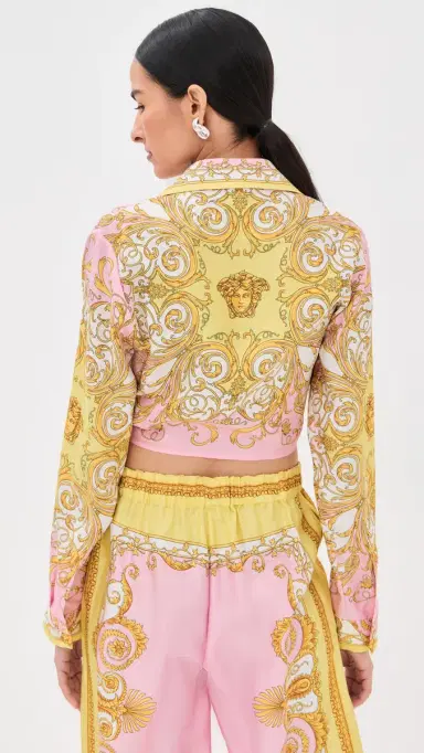 Versace Twill Print Silk Shirt Pale Yellow+Rose Quartz | Thumbnail 3