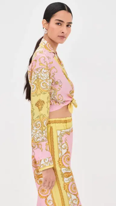 Versace Twill Print Silk Shirt Pale Yellow+Rose Quartz | Thumbnail 4
